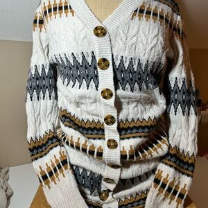 Lucky Brand White and Gray Cardigan with Brown Accentst sku172